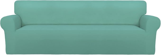 PureFit Stretch Couch Covers for Sofa 4 Seater Slipcovers Cyan | 1-Piece Sofa Cover Washable Soft Couch protector, Couch Slipcover with Non Skid Foam and Elastic Bottom for Kids, Dogs