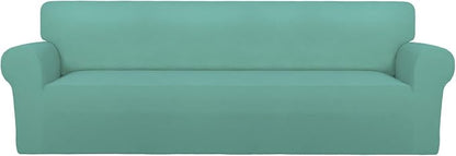PureFit Stretch Couch Covers for Sofa 4 Seater Slipcovers Cyan | 1-Piece Sofa Cover Washable Soft Couch protector, Couch Slipcover with Non Skid Foam and Elastic Bottom for Kids, Dogs