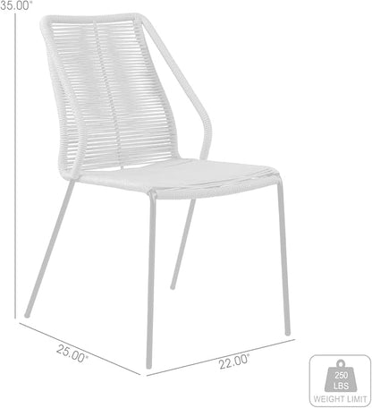 armen LIVING Clip Modern Indoor Outdoor Patio Stackable Steel Dining Chair with Black Rope - Set of 2