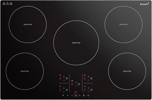 Ranein 30 Inch 5 Burner Induction Cooktop, Max 9200W 240V Durable Panel Built-in Electric Stove Top,with Child Safety Lock, Timer, Over-Temperature Protection