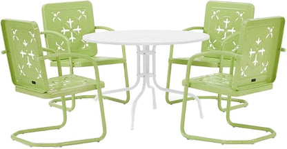 Crosley Furniture Azalea 5-Piece Vintage Outdoor Dining Set for 4, Retro Metal Round Patio Table and Chairs, Key Lime Gloss/White Satin