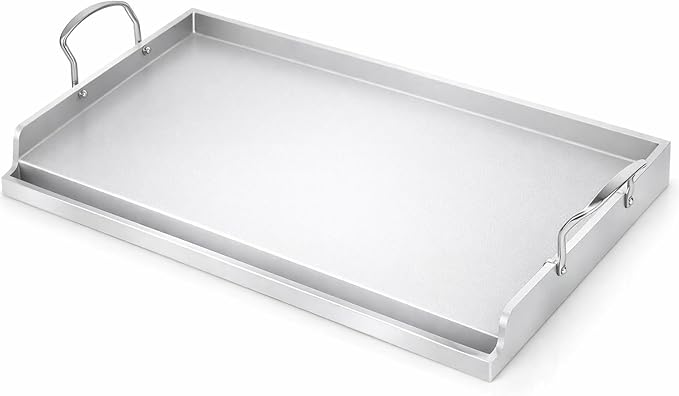 Utheer Safer Ceramic Nonstick Stainless Steel Griddle, PFAS/PFOA/PTFE-Free | BBQ camping and stovetop cooking, ceramic surface releases food, 25 x 16 plate works on grill oven and cooktop