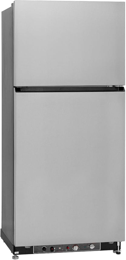 Propane Refrigerator with Freezer 19 Cu.Ft, Off Grid Gas Fridge, Dual Power Supply, Large Capacity Refrigerator for RV Home Outdoor Camper Kitchen, Stainless Steel