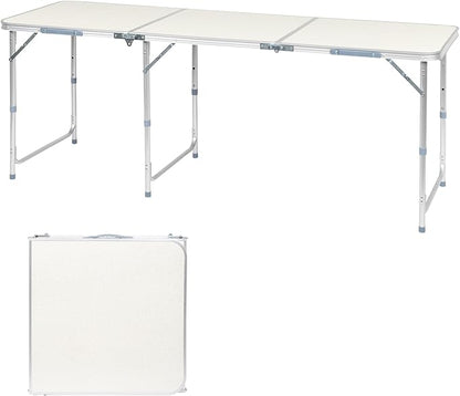 6.0 Ft Folding Portable Camping Table, Adjustable Height, Outdoor Waterproof Aluminum Lightweight Suitcase Table for Picnic, BBQ, Beach, Dining