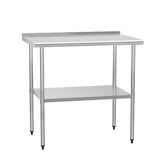 HOCCOT Stainless Steel Table 24" x 36" with Adjustable Undershelf and Backsplash, Commercial Metal Workstations for Kitchen, Garage, Outdoor BBQ