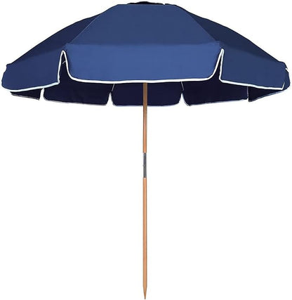 AMMSUN 7.5ft Heavy Duty HIGH Wind Beach Umbrella Commercial Grade Patio Beach Umbrella with Air Vent Ash Wood Pole & Carry Bag UV 50+ Protection Navy Blue