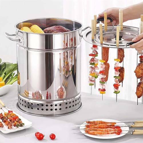 BBQ Hanging Stove Charcoal Barrel BBQ Grill BBQ Hanging Stove Stainless Steel BBQ Grill Mesh Barrel with 20pcs Kabob Skewers Rolling Grilling Basket Camping Barbecue Rac(Size:Single Layer,Co