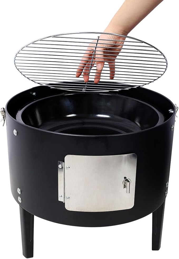Portable Charcoal Grill, 17" Round Charcoal Barbecue Grill with 2 Cooking Area, and Thermometer Heavy Duty Outdoor Vertical Steel Charcoal Smoking Grill for Outdoor Camping Picnic Backyard