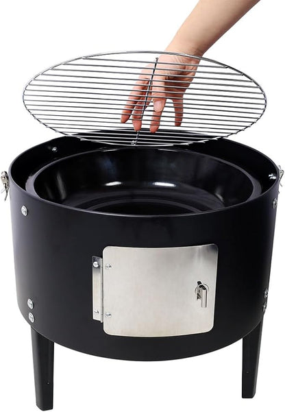 Portable Charcoal Grill, 17" Round Charcoal Barbecue Grill with 2 Cooking Area, and Thermometer Heavy Duty Outdoor Vertical Steel Charcoal Smoking Grill for Outdoor Camping Picnic Backyard