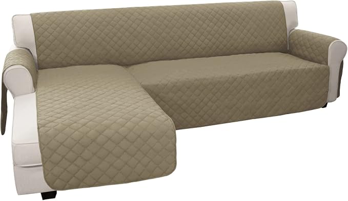 Easy-Going Reversible L-Shape Sectional Couch Cover, Small, Beige/Beige | Soft Sofa Slipcover For Dogs, Fits Left/Right Chaise Lounge Protector, Water Resistant Mat For Living Room