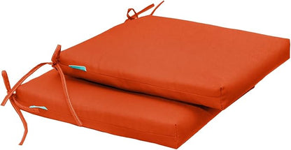 QILLOWAY Outdoor Indoor Seat Cushions, Square Foam Dining Chair Pads,All Weather, 17"x17"x3",2 Count (Orange)