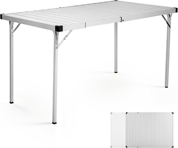 Portal Camping Table with Expandable Tabletop 37" to 51.2", Aluminum Folding Table for 2-6 People, Portable Lightweight Camp Table with Storage Mesh & Carry Bag for Camping, Picnic, Tailgating