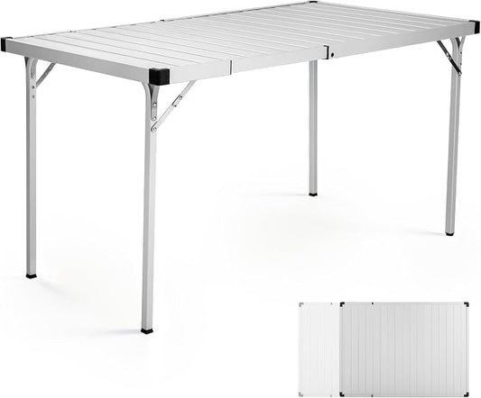 Portal Camping Table with Expandable Tabletop 37" to 51.2", Aluminum Folding Table for 2-6 People, Portable Lightweight Camp Table with Storage Mesh & Carry Bag for Camping, Picnic, Tailgating