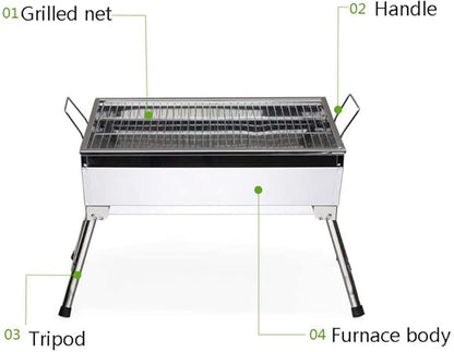 Charcoal Grill Portable Stainless Steel Folding Grill Fold Barbecue Charcoal Grill Stove Shish Kebab BBQ Patio Camping BBQ Grill