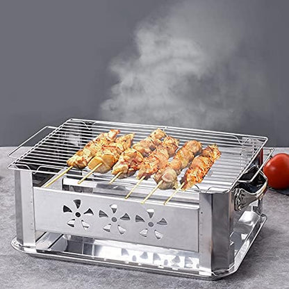 Portable Charcoal Grill for Camping BBQ Grills Outdoor Barbecue Grill, Multifunctional Smoker Charcoal Stove with BBQ Net & Carbon Tray, Stainless Steel Charcoal Grills BBQ,A-1