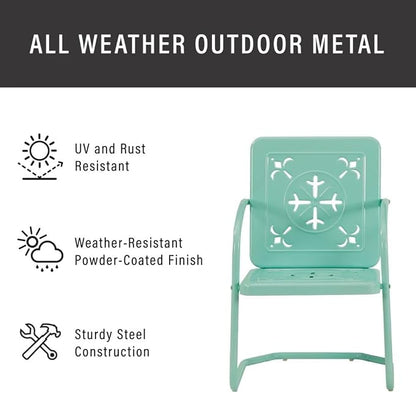 Crosley Furniture Azalea 5-Piece Vintage Outdoor Dining Set for 4, Retro Metal Round Patio Table and Chairs, Aqua Gloss/White Satin