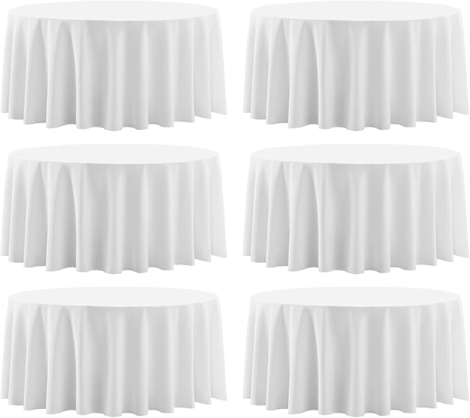6 Pack White Round Tablecloths 132 Inch for Dining Tables | Washable Decorative Linen Polyester Table Cover for Banquets Buffets Parties and Weddings