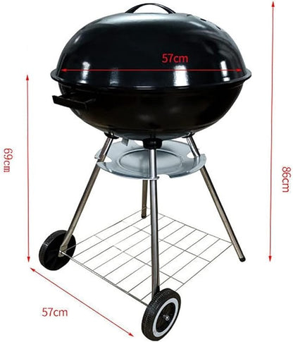 Foldable Bbq Stainless Steel Grill Kettle Charcoal Grill, 22Inch, Portable Heavy Duty Round with Thickened Grilling Bowl with Wheels, Barbecue Outdoor Cooking, Picnic, Backyard