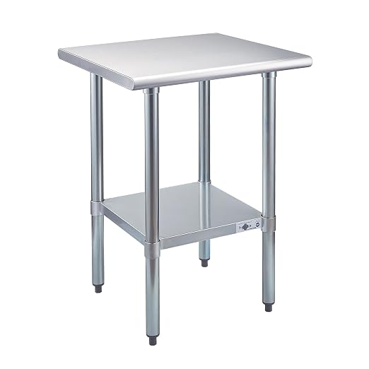 Profeeshaw Stainless Steel Prep Table 24''x24'' NSF Commercial Workbench | Metal Work Table, with Undershelf leveling feet; Heavy Duty Table for Kitchen, Restaurant, Home, Gargae, Hotel, 18-gauge 430