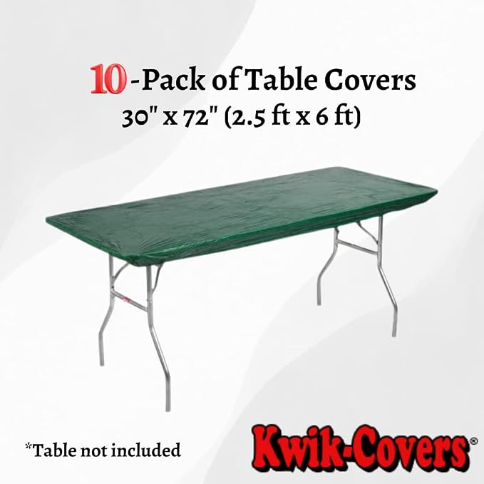 10 Pack of Rectangular Plastic Table Covers - 6' Foot (Table NOT Included) (Hunter Green, 30" x 72" (6' ft))