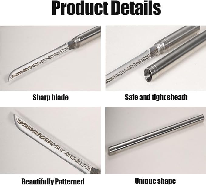 4.13" All-steel Fruit Knife with Sheath, Fixed Blade Flatware Knife with Cover, Multipurpose Stainless Steel Dinner Knife for Home, Kitchen, BBQ, Outdoor Cooking (Stick Shaped, Sliver)