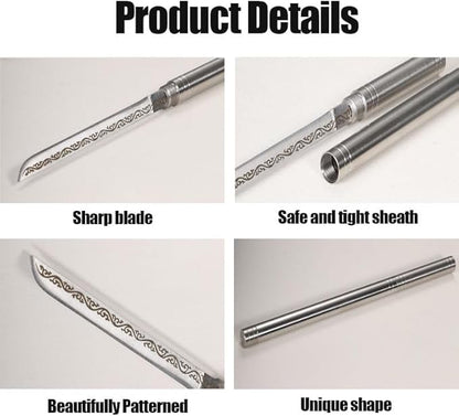 4.13" All-steel Fruit Knife with Sheath, Fixed Blade Flatware Knife with Cover, Multipurpose Stainless Steel Dinner Knife for Home, Kitchen, BBQ, Outdoor Cooking (Stick Shaped, Sliver)