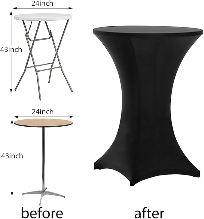 Tina 2 Pack 24x43 Inch Highboy Spandex Cocktail Table Covers Black, Cocktail Table Spandex Covers, Fitted Stretch Cocktail Table Tablecloth for Round Tables (2PC 24X43 Black)