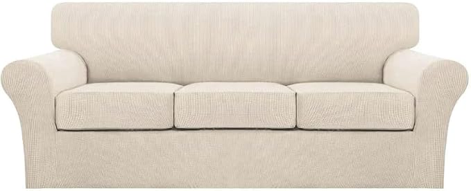 Turquoize 4 Piece Couch Cover Sofa Covers for 3 Cushion Couch Sofa Slipcovers Washable Sofa Cover for Dogs with Individual Couch Cushion Covers Feature Jacquard Fabric(3 Cushion Sofa, Biscotti Beige)