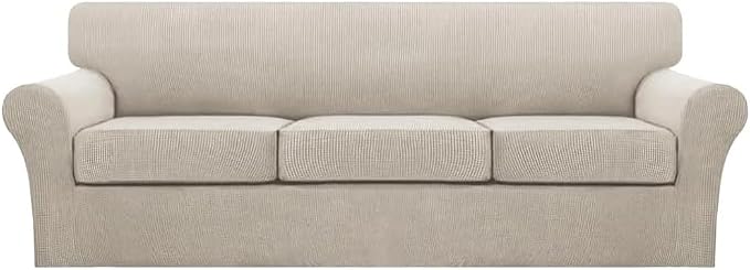 Turquoize 4 Piece Sofa Covers for 3 Cushion Couch Sofa Slipcover Soft Couch Cover for Dogs Washable Furniture Cover with 3 Individual Large Cushion Covers Feature Fabric (Large Sofa, Island Fossi)