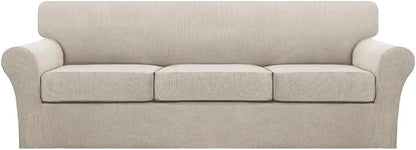Turquoize 4 Piece Sofa Covers for 3 Cushion Couch Sofa Slipcover Soft Couch Cover for Dogs Washable Furniture Cover with 3 Individual Large Cushion Covers Feature Fabric (Large Sofa, Island Fossi)