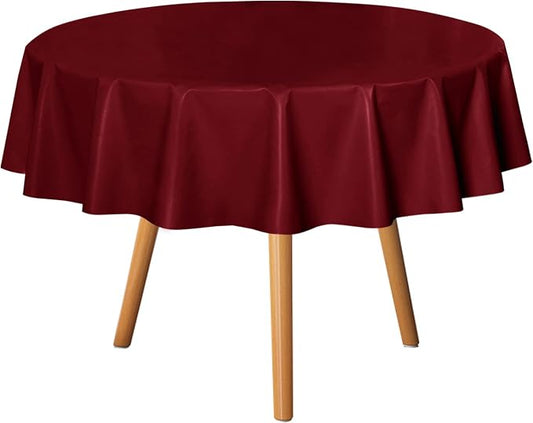 sancua 100% Waterproof Vinyl Tablecloth Table Cloth 60 Inch Round, Burgundy | Oil Spill Proof, PVC Material, Wipe Clean Table Cover for Dining Tables, Buffet Parties and Camping
