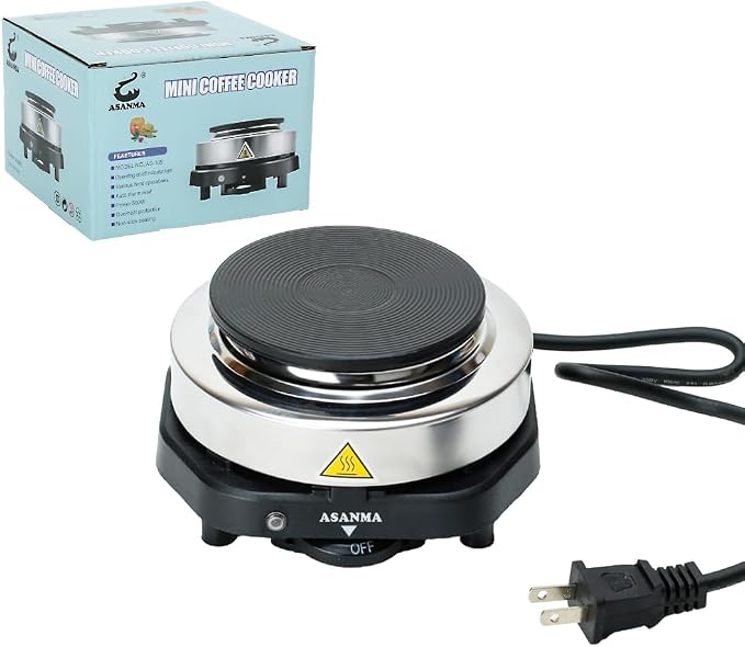 500W Mini Electric Hot Plate,ASANMA 110V Moka Pot Electric Stove Burner | Low Wattage Portable Compact Coffee Warmer Electric Hot Plates For Countertop Rv,Electric Camping Stove For Coffee,Milk,Tea