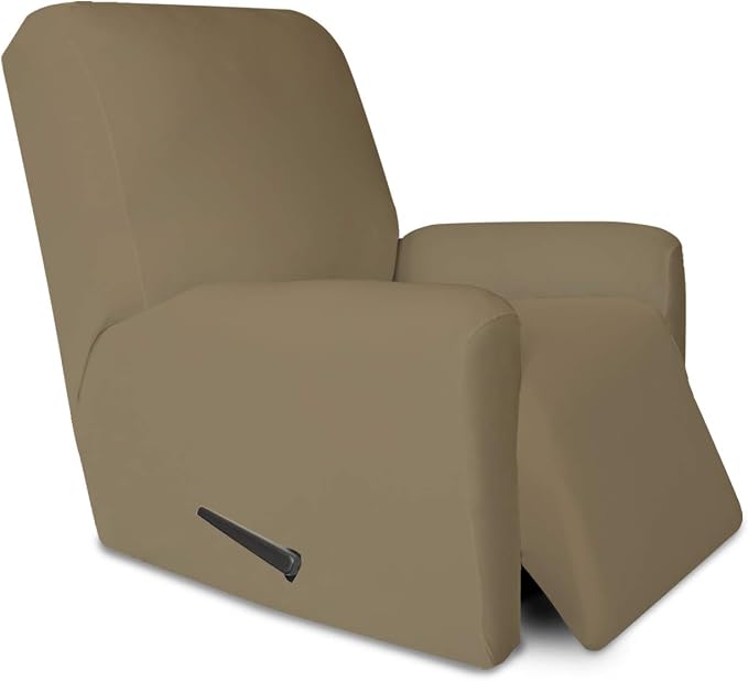 PureFit Stretc Recliner Chair Covers Fleece Soft Couch Covers for Sofa | Tan 4-Pieces Recliner Slipcover Pocket Couch Protector, Fleece Sofa Cover Washable with Non Slip Elastic Bottom