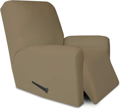 PureFit Stretc Recliner Chair Covers Fleece Soft Couch Covers for Sofa | Tan 4-Pieces Recliner Slipcover Pocket Couch Protector, Fleece Sofa Cover Washable with Non Slip Elastic Bottom