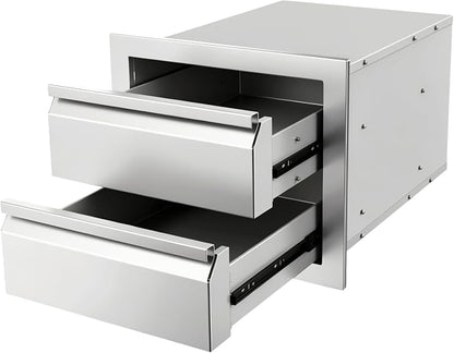 18" W x 23" D x 15" H Outdoor Double Kitchen Drawers, Stainless Steel Kitchen Grill Cabinet Combo Flush for BBQ Island Patio and Grill Station