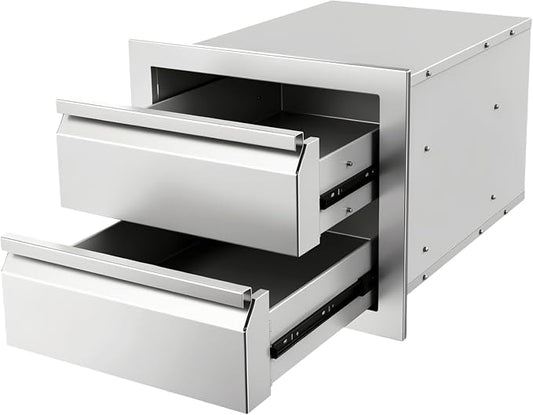 18" W x 23" D x 15" H Outdoor Double Kitchen Drawers, Stainless Steel Kitchen Grill Cabinet Combo Flush for BBQ Island Patio and Grill Station