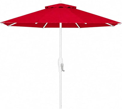 Treasure Garden 9ft Patio Umbrella - Outdoor Furniture Market Umbrella – Deluxe Auto-Tilt – White Aluminum Frame (Sunbrella, Jockey Red)