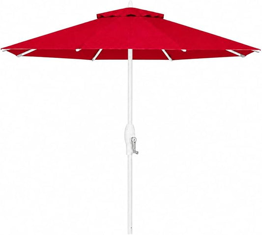 Treasure Garden 9ft Patio Umbrella - Outdoor Furniture Market Umbrella – Deluxe Auto-Tilt – White Aluminum Frame (Sunbrella, Jockey Red)