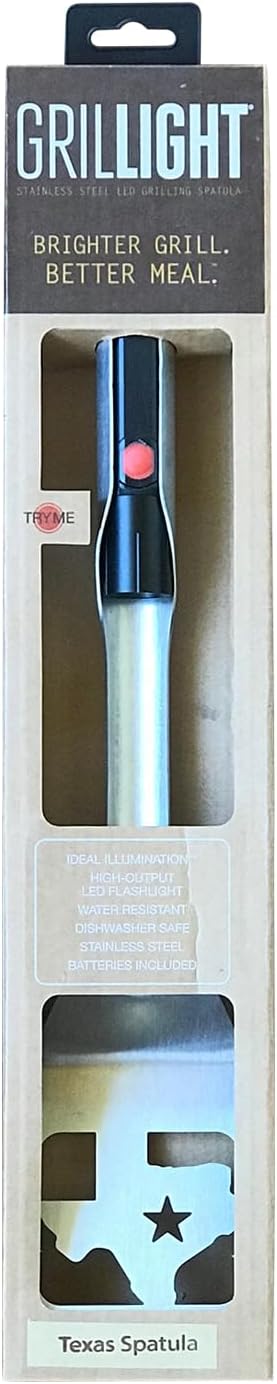 GRILL LIGHT Stainless Steel Lone Star Texas BBQ Grilling Spatula Turner with LED Flashlight - Thick Restaurant Grade Steel - Waterproof & Dishwasher Safe - Grill in the Dark