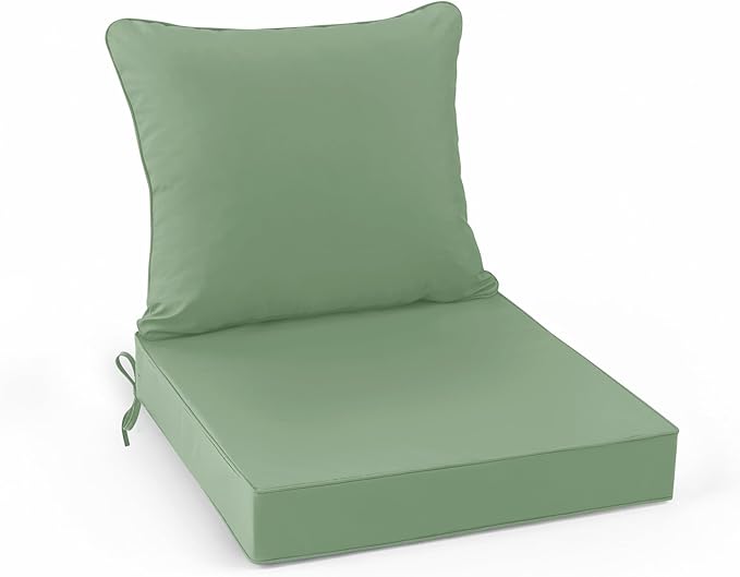 Summsun Outdoor Chair Cushions, 24 x 24 Inch, Sage Green | Backrest & Deep Seat Cushion, Water Resistant, Removable Cover, Replacement Cushions Pad for Patio Furniture, Garden
