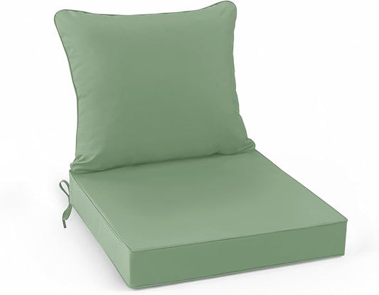 Summsun Outdoor Chair Cushions, 24 x 24 Inch, Sage Green | Backrest & Deep Seat Cushion, Water Resistant, Removable Cover, Replacement Cushions Pad for Patio Furniture, Garden