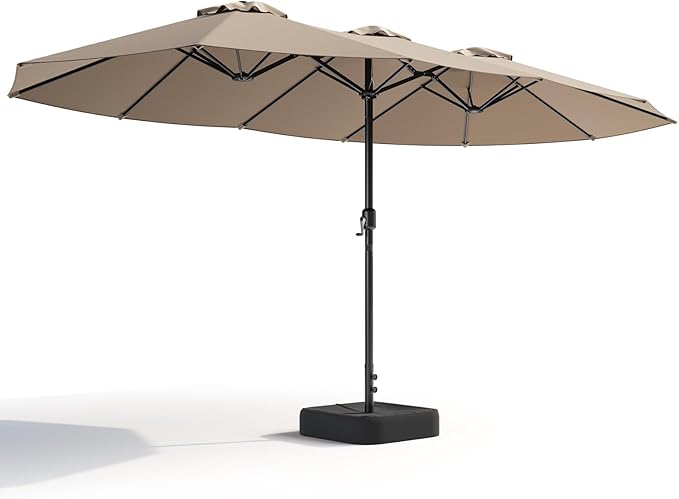 15FT Patio Umbrella, Double-Sided Outdoor Umbrella with base included, Large Standing Umbrella with Crank Handle & Ventilation, Rectangular patio umbrella for Pool, Backyard, Deck, Lawn & Beach