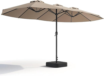 15FT Patio Umbrella, Double-Sided Outdoor Umbrella with base included, Large Standing Umbrella with Crank Handle & Ventilation, Rectangular patio umbrella for Pool, Backyard, Deck, Lawn & Beach