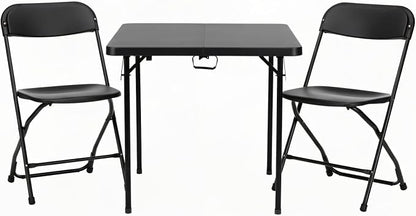 3 Piece Folding Card Table Portable and Chair Set, 34" Square Black Bi-Fold Table 2 Adult Chairs for Board Games Nights Gatherings Party Home Indoor Outdoor Lightweight