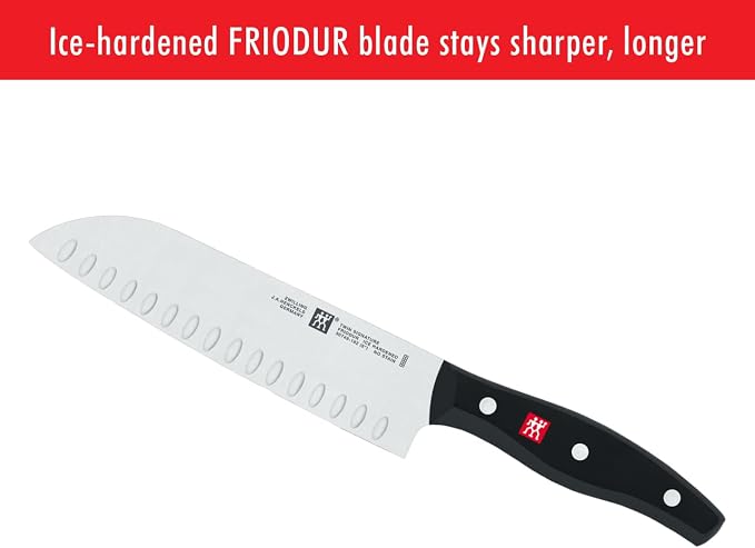 ZWILLING Twin Signature 7-inch Razor-Sharp German Hollow Edge Santoku Knife, Made in Company-Owned German Factory with Special Formula Steel perfected for almost 300 Years, Dishwasher Safe
