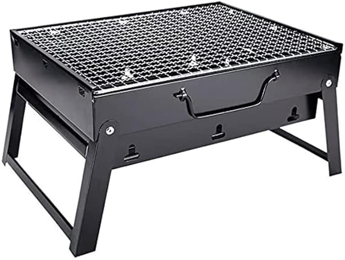 Charcoal Grill BBQ Folding Portable Stainless Steel Barbecue Grill, Barbecue Desk Tabletop Outdoor Stainless Steel Smoker BBQ for Outdoor Cooking Camping Picnics Beach(13.8" x 10.6" x 7.7")