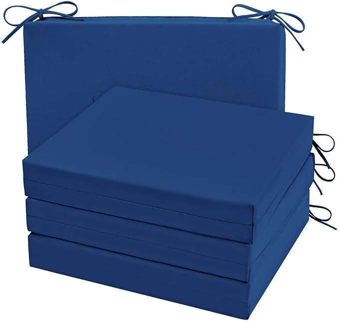 Cozyide Outdoor Chair Cushions, Waterproof Patio Seat Cushions with Adjustable Straps, Square Corner Patio Chair Cushions for Garden, Royal Blue, 18.5x16x3 Inch (Pack of 4)