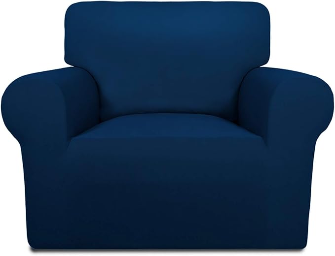 PureFit Super Stretch Chair Covers Fleece Couch Covers for Sofa Navy | 1-Piece Spandex Couch Cover Soft Couch Protector, Sofa Cover Washable with Non Skid Foam and Elastic Bottom for Kids, Dogs
