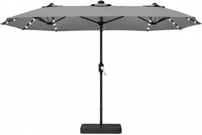 15ft Double-Sided Rectangle Patio Umbrella with 36 LED Solar Lights & Base | UV50+ Weather-Resistant Outdoor Umbrella,Crank Lift,Patio Shade for Pool,Garden,Backyard,Gray