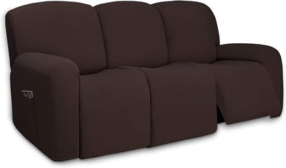 PureFit Super Stretch 3 Seats Recliner Sofa Couch Cover with Pocket | Non Slip Soft Sofa Slipcover, Washable Spandex Reclining Furniture Protector for Kids, Pets (Recliner Sofa, Chocolate)